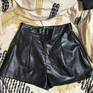 Missguided black leather shorts